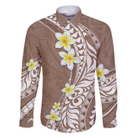 Hawaii Aloha Family Matching Short Sleeve Bodycon Dress and Hawaiian Shirt Plumeria Vintage - Brown LT7 Dad's Shirt - Long Sleeve Brown - Polynesian Pride