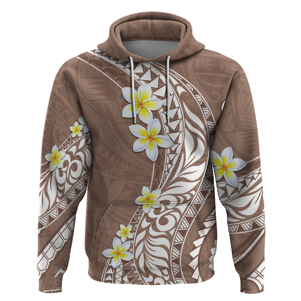 Hawaii Aloha Hoodie Plumeria Vintage - Brown LT7 Pullover Hoodie Brown - Polynesian Pride