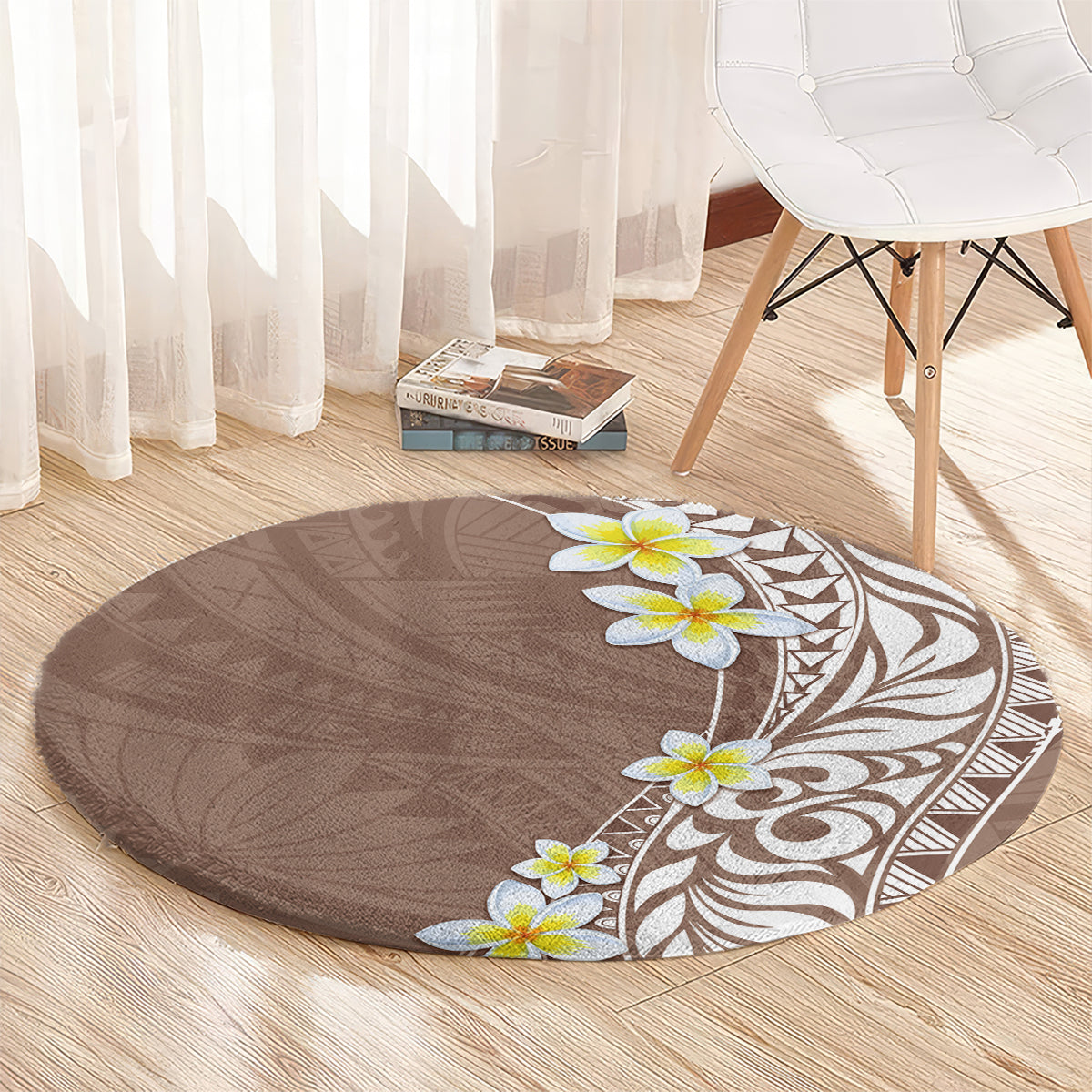 Hawaii Aloha Round Carpet Plumeria Vintage - Brown LT7 - Polynesian Pride