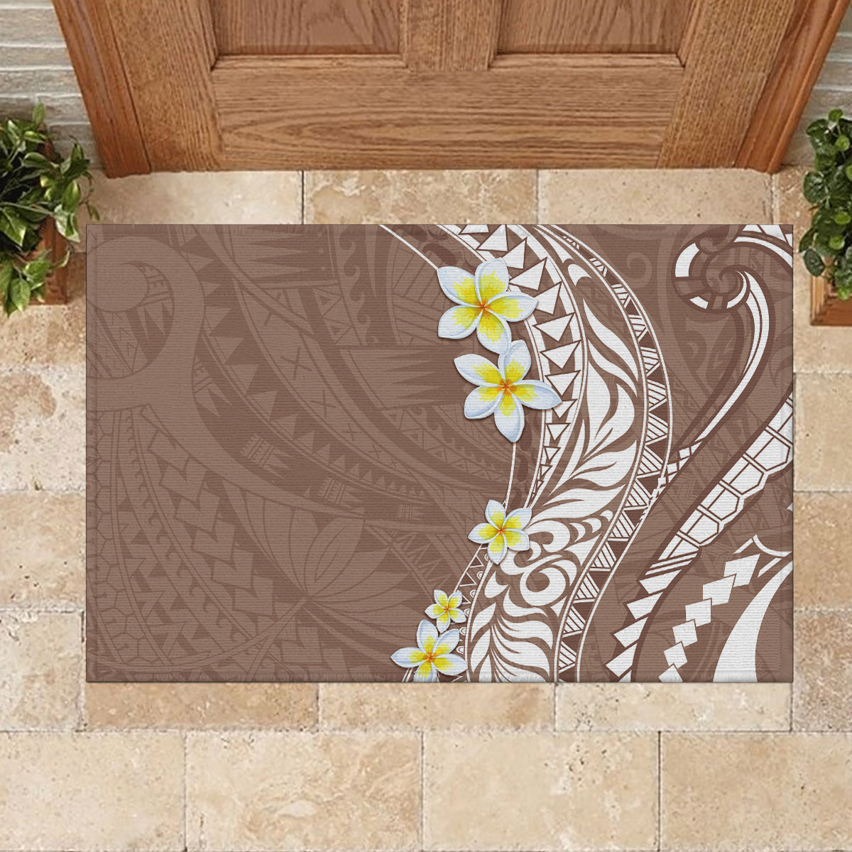 Hawaii Aloha Rubber Doormat Plumeria Vintage - Brown LT7 - Polynesian Pride