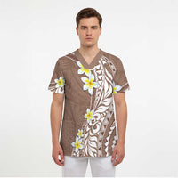 Hawaii Aloha Scrub Top Plumeria Vintage - Brown - Polynesian Pride