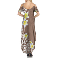 Hawaii Aloha Summer Maxi Dress Plumeria Vintage - Brown LT7 - Polynesian Pride