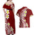 Hawaii Aloha Couples Matching Off Shoulder Maxi Dress and Hawaiian Shirt Plumeria Vintage - Crimson LT7 - Polynesian Pride