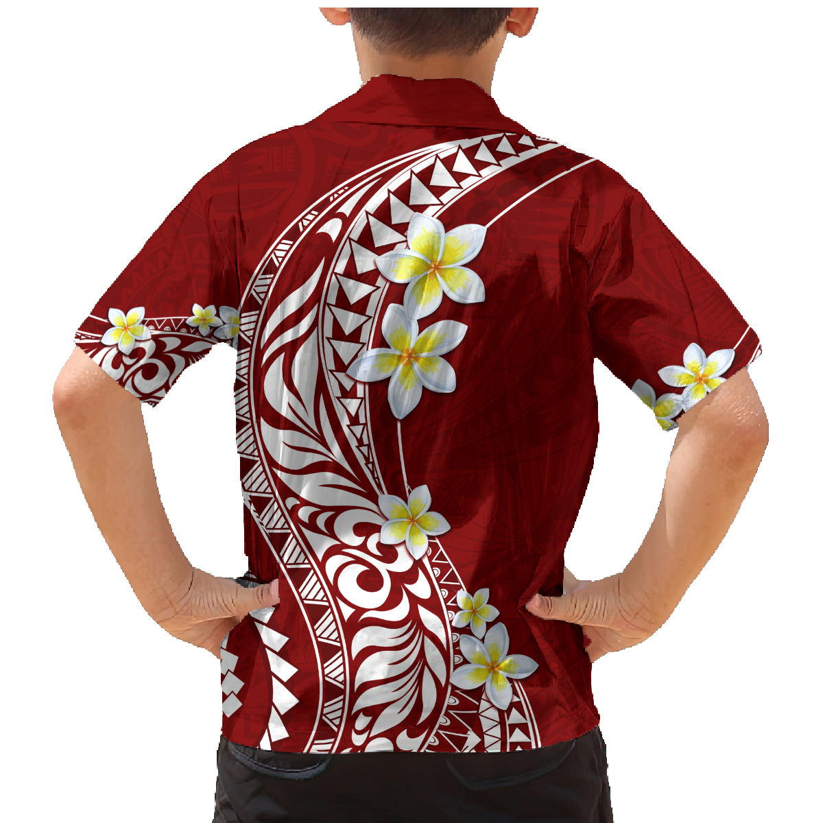 Hawaii Aloha Family Matching Mermaid Dress and Hawaiian Shirt Plumeria Vintage - Crimson LT7 - Polynesian Pride