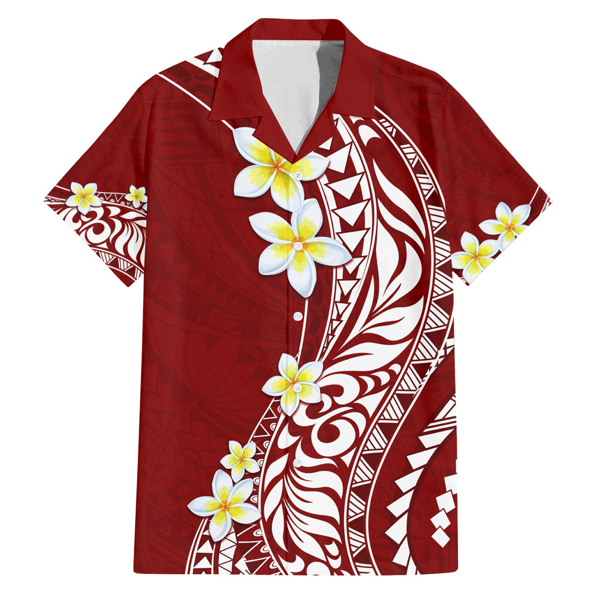 Hawaii Aloha Family Matching Mermaid Dress and Hawaiian Shirt Plumeria Vintage - Crimson LT7 Dad's Shirt - Short Sleeve Crimson - Polynesian Pride