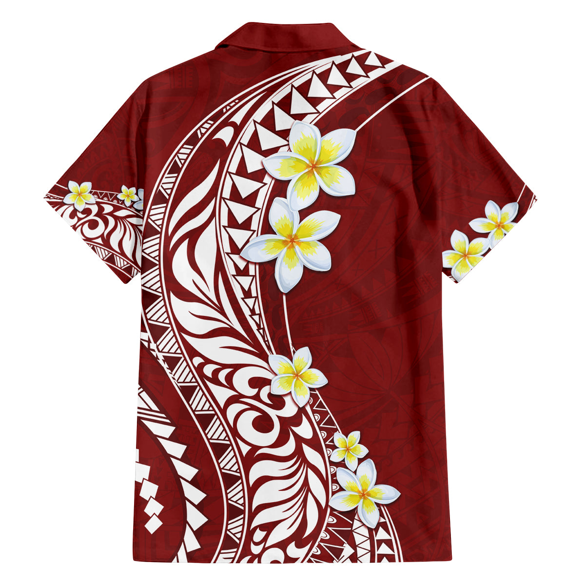 Hawaii Aloha Family Matching Off Shoulder Long Sleeve Dress and Hawaiian Shirt Plumeria Vintage - Crimson LT7 - Polynesian Pride
