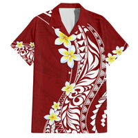 Hawaii Aloha Family Matching Off Shoulder Maxi Dress and Hawaiian Shirt Plumeria Vintage - Crimson LT7 Dad's Shirt - Short Sleeve Crimson - Polynesian Pride
