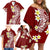 Hawaii Aloha Family Matching Off Shoulder Short Dress and Hawaiian Shirt Plumeria Vintage - Crimson LT7 - Polynesian Pride