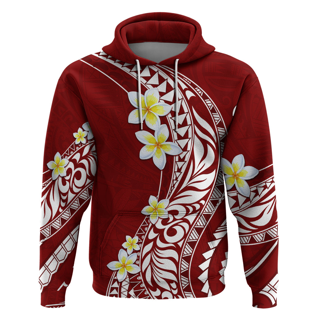 Hawaii Aloha Hoodie Plumeria Vintage - Crimson LT7 Pullover Hoodie Crimson - Polynesian Pride