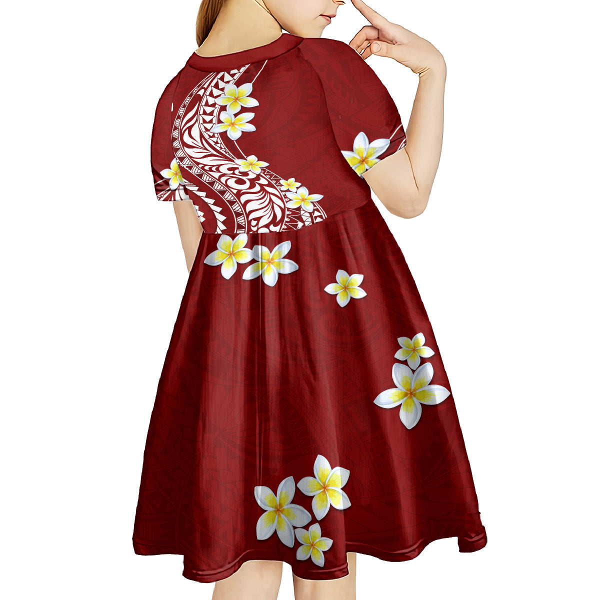 Hawaii Aloha Kid Short Sleeve Dress Plumeria Vintage - Crimson LT7 - Polynesian Pride