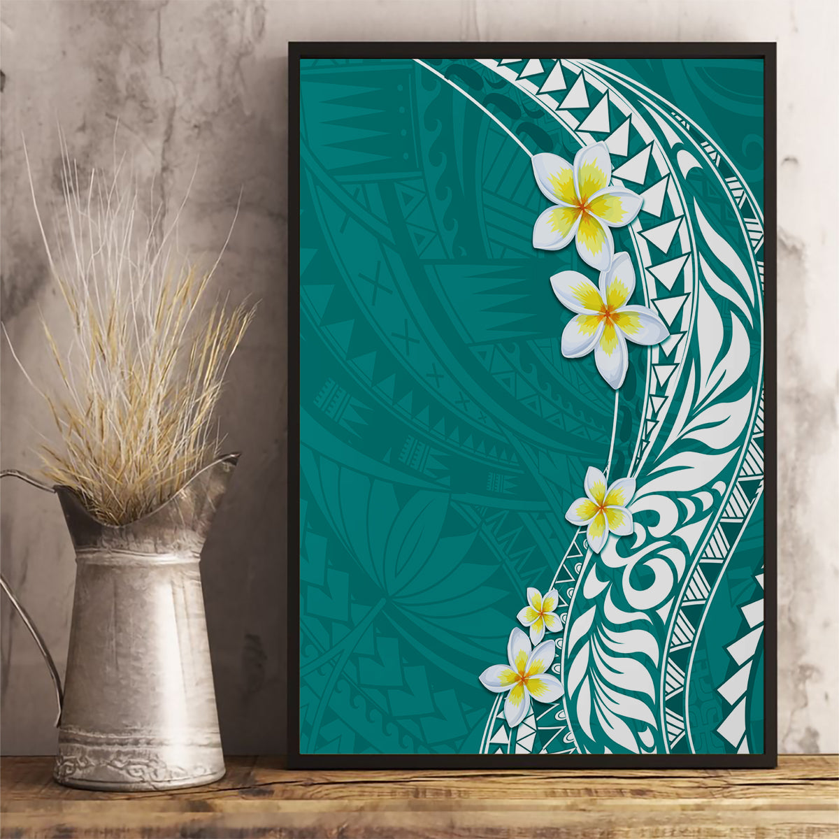 Hawaii Aloha Canvas Wall Art Plumeria Vintage - Teal LT7 - Polynesian Pride