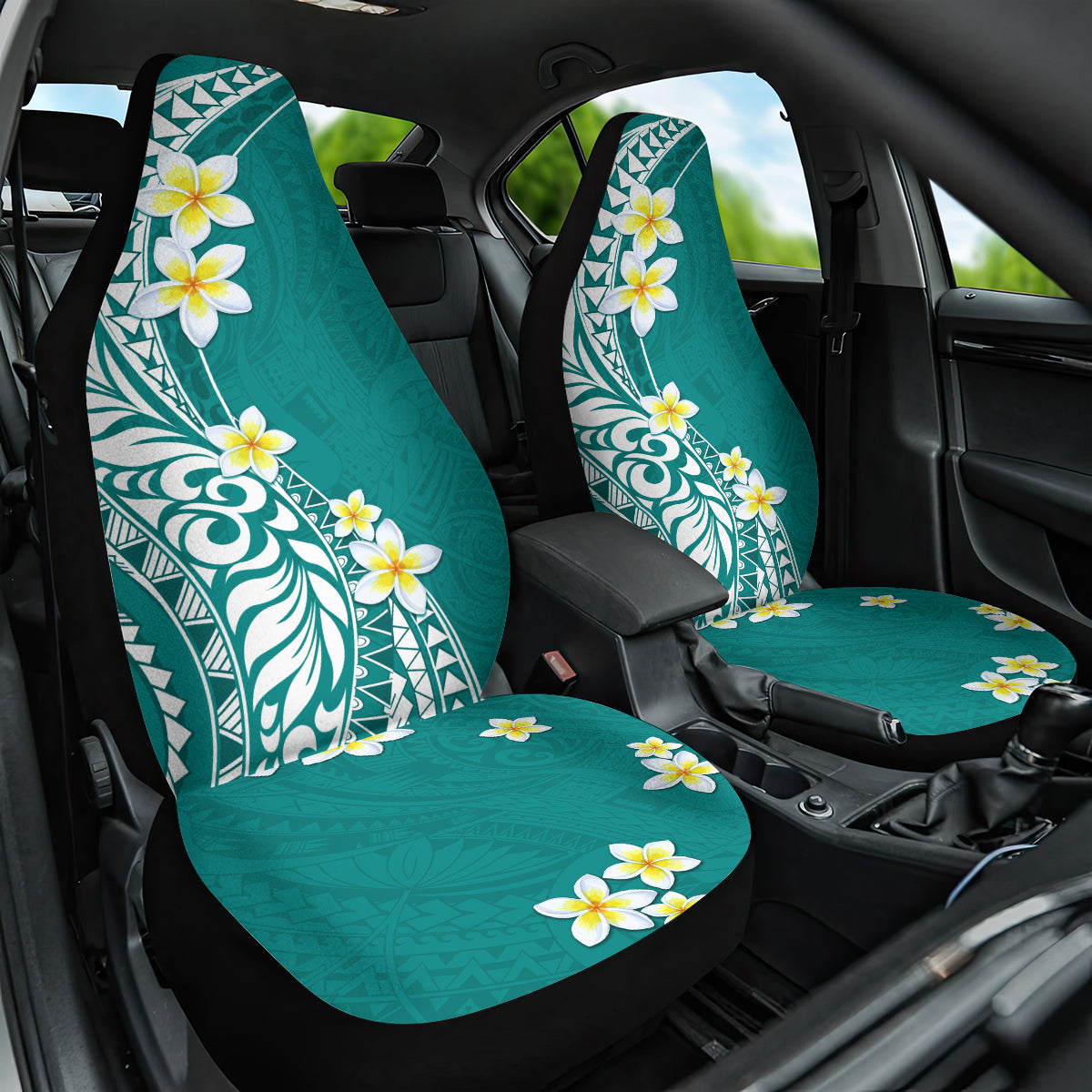 Hawaii Aloha Car Seat Cover Plumeria Vintage - Teal LT7 One Size Teal - Polynesian Pride