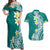 Hawaii Aloha Couples Matching Off Shoulder Maxi Dress and Hawaiian Shirt Plumeria Vintage - Teal LT7 Teal - Polynesian Pride