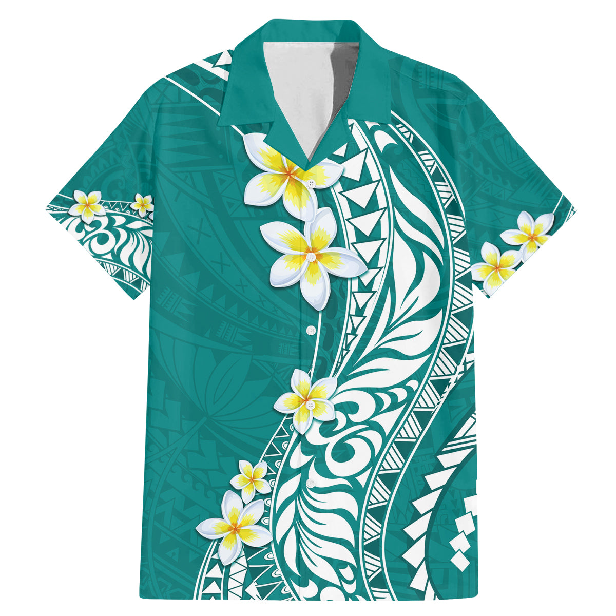 Hawaii Aloha Family Matching Mermaid Dress and Hawaiian Shirt Plumeria Vintage - Teal LT7 Dad's Shirt - Short Sleeve Teal - Polynesian Pride