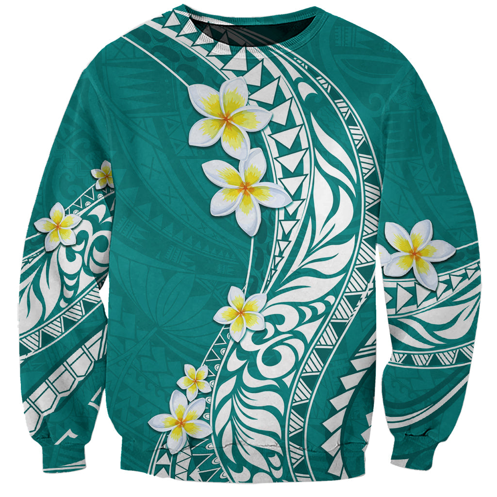Hawaii Aloha Sweatshirt Plumeria Vintage - Teal LT7 Unisex Teal - Polynesian Pride