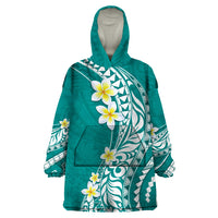 Hawaii Aloha Wearable Blanket Hoodie Plumeria Vintage - Teal LT7 One Size Teal - Polynesian Pride