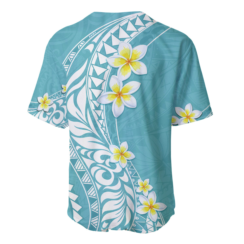 Hawaii Aloha Baseball Jersey Plumeria Vintage - Turquoise LT7 - Polynesian Pride