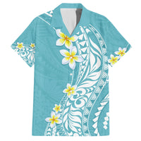 Hawaii Aloha Family Matching Off Shoulder Short Dress and Hawaiian Shirt Plumeria Vintage - Turquoise LT7 Dad's Shirt - Short Sleeve Turquoise - Polynesian Pride