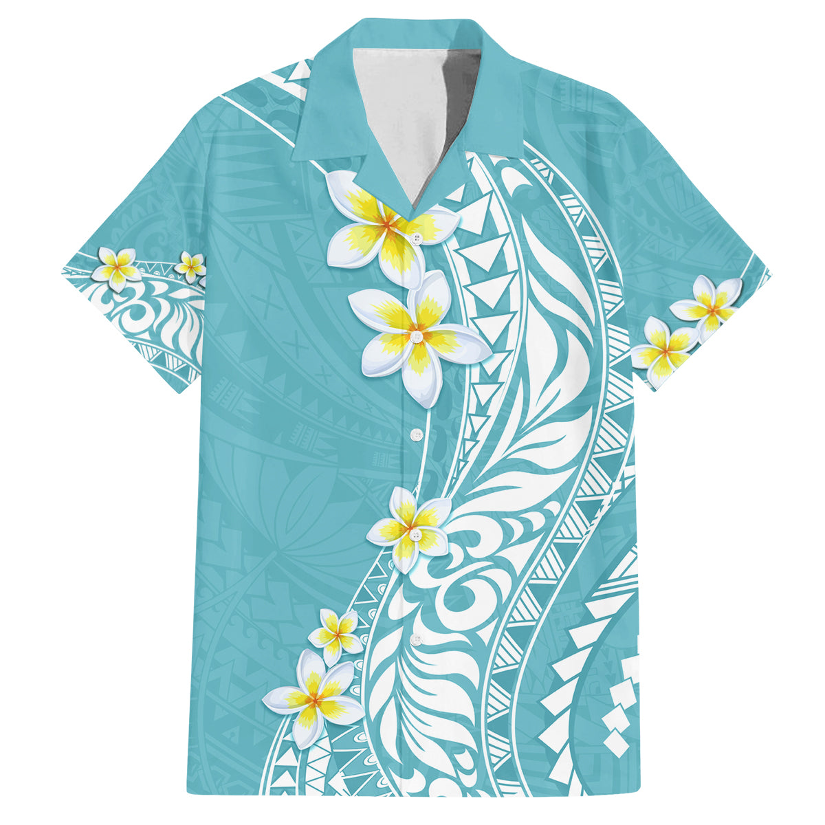 Hawaii Aloha Family Matching Puletasi Dress and Hawaiian Shirt Plumeria Vintage - Turquoise LT7 Dad's Shirt - Short Sleeve Turquoise - Polynesian Pride