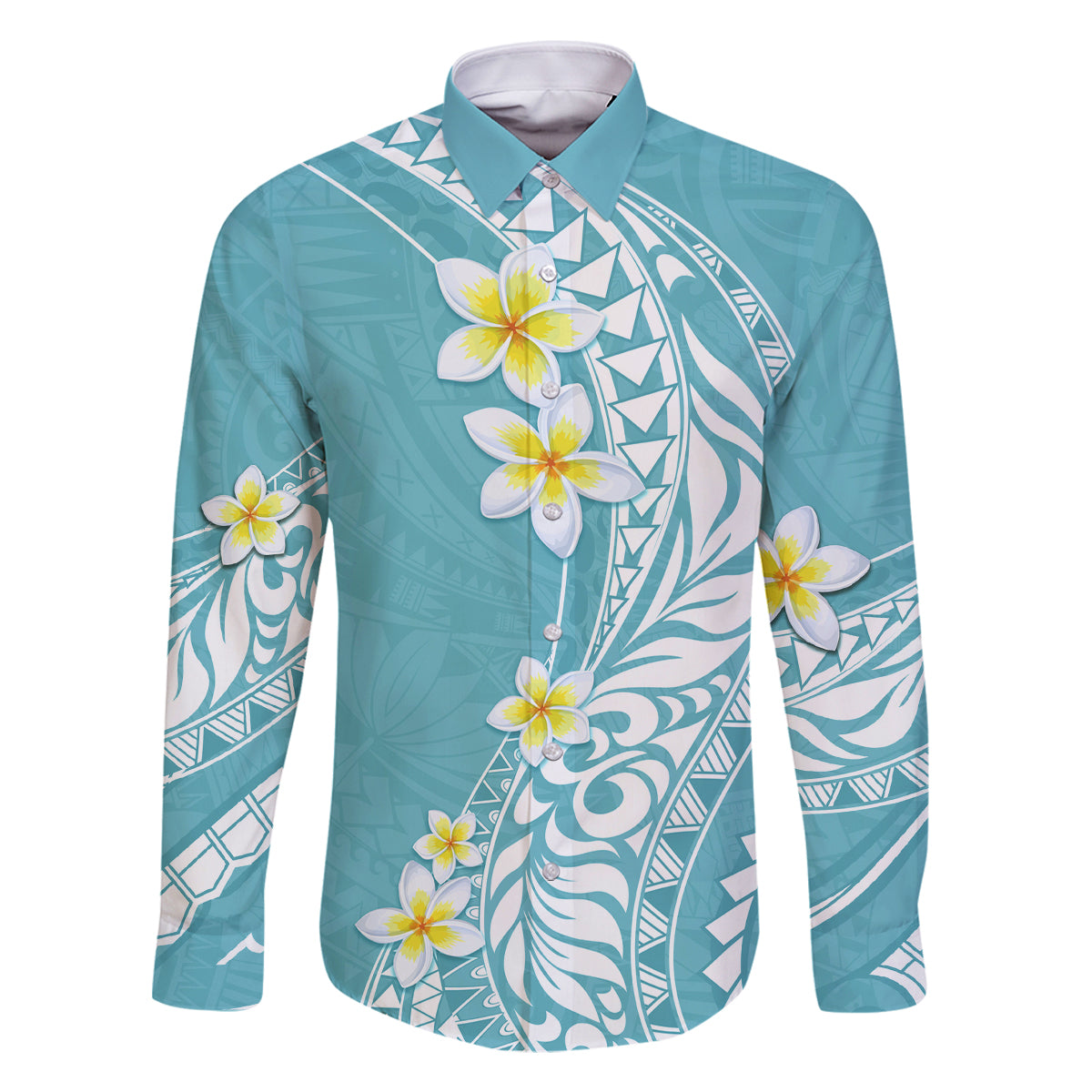 Hawaii Aloha Family Matching Summer Maxi Dress and Hawaiian Shirt Plumeria Vintage - Turquoise LT7 Dad's Shirt - Long Sleeve Turquoise - Polynesian Pride