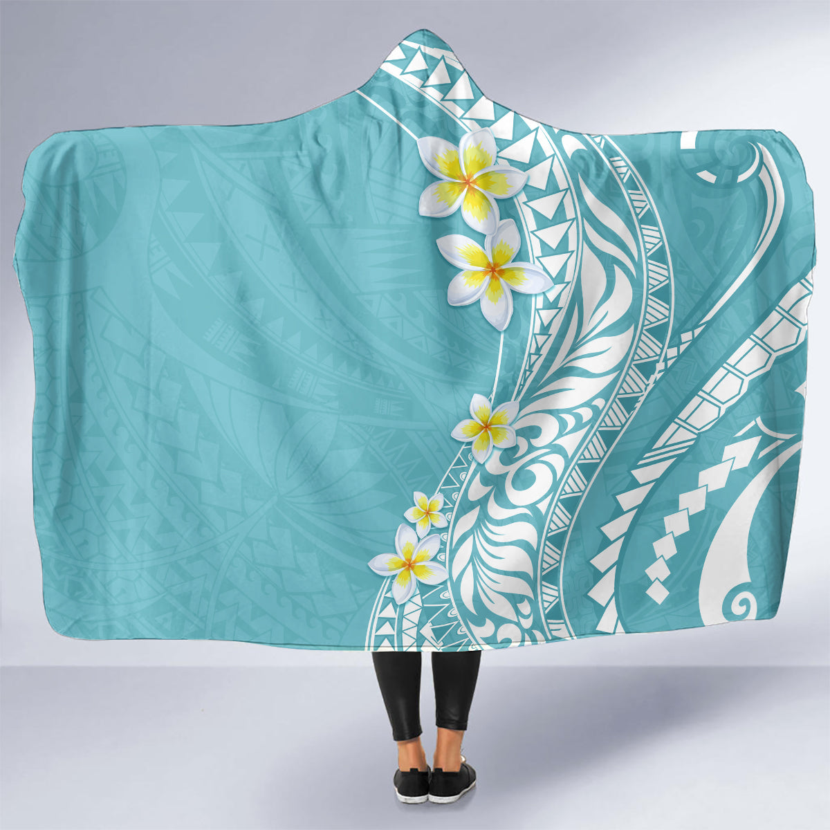 Hawaii Aloha Hooded Blanket Plumeria Vintage - Turquoise LT7 - Polynesian Pride