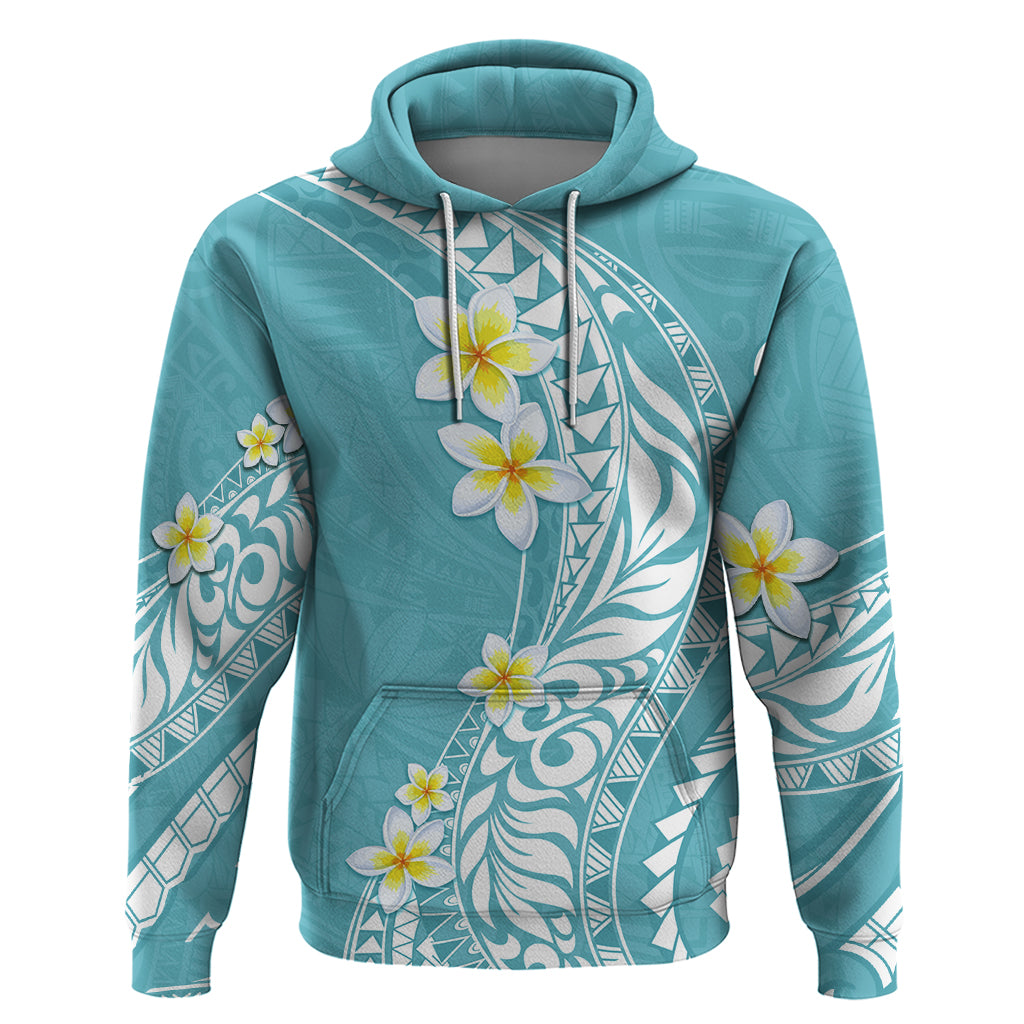 Hawaii Aloha Hoodie Plumeria Vintage - Turquoise LT7 Pullover Hoodie Turquoise - Polynesian Pride