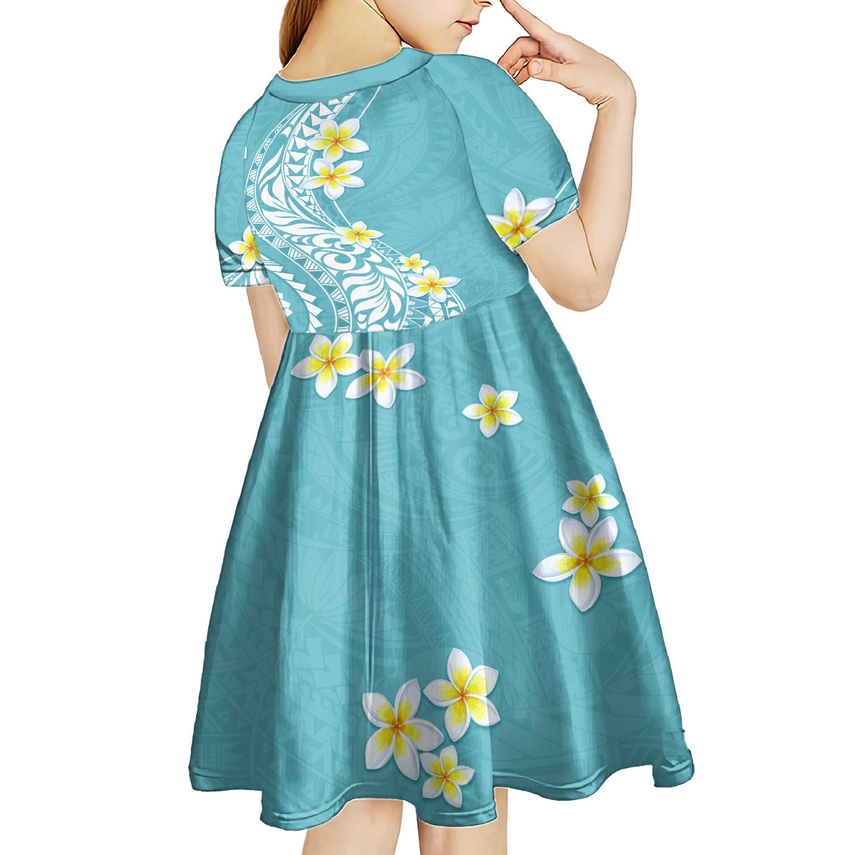 Hawaii Aloha Kid Short Sleeve Dress Plumeria Vintage - Turquoise LT7 - Polynesian Pride