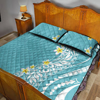 Hawaii Aloha Quilt Bed Set Plumeria Vintage - Turquoise LT7 - Polynesian Pride