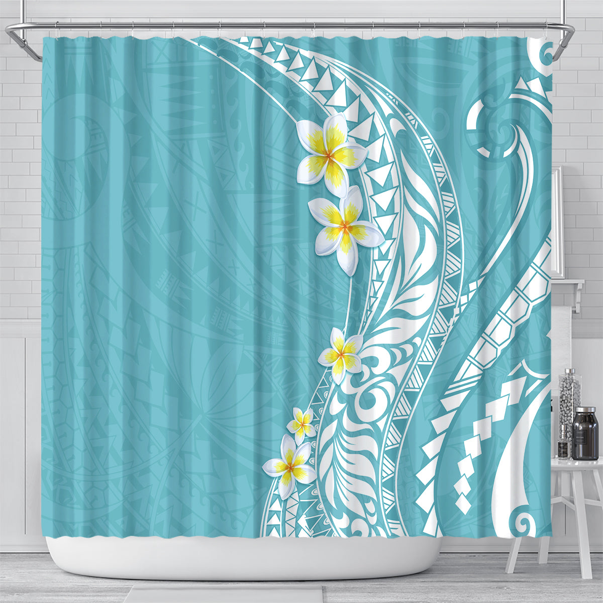 Hawaii Aloha Shower Curtain Plumeria Vintage - Turquoise LT7 - Polynesian Pride