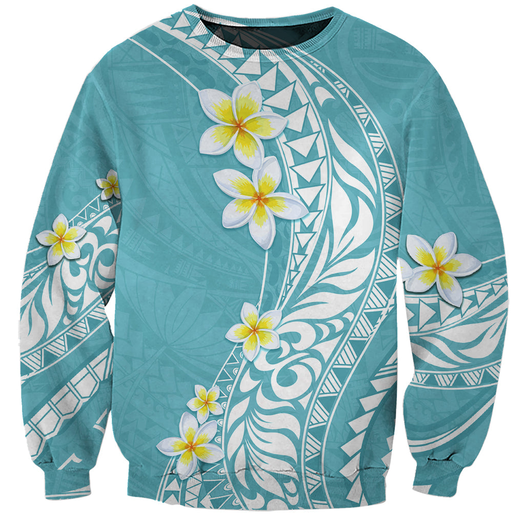 Hawaii Aloha Sweatshirt Plumeria Vintage - Turquoise LT7 Unisex Turquoise - Polynesian Pride