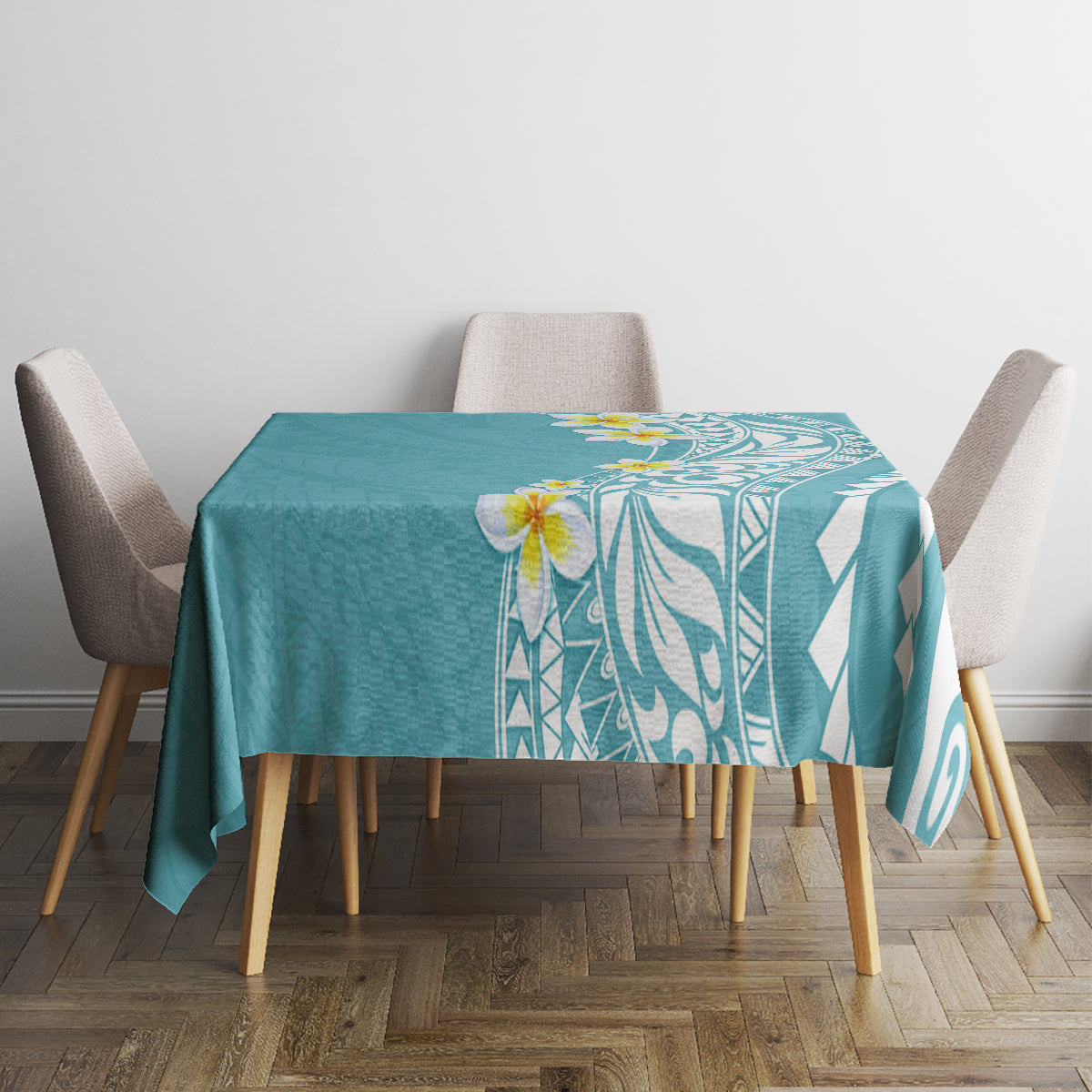 Hawaii Aloha Tablecloth Plumeria Vintage - Turquoise LT7 - Polynesian Pride