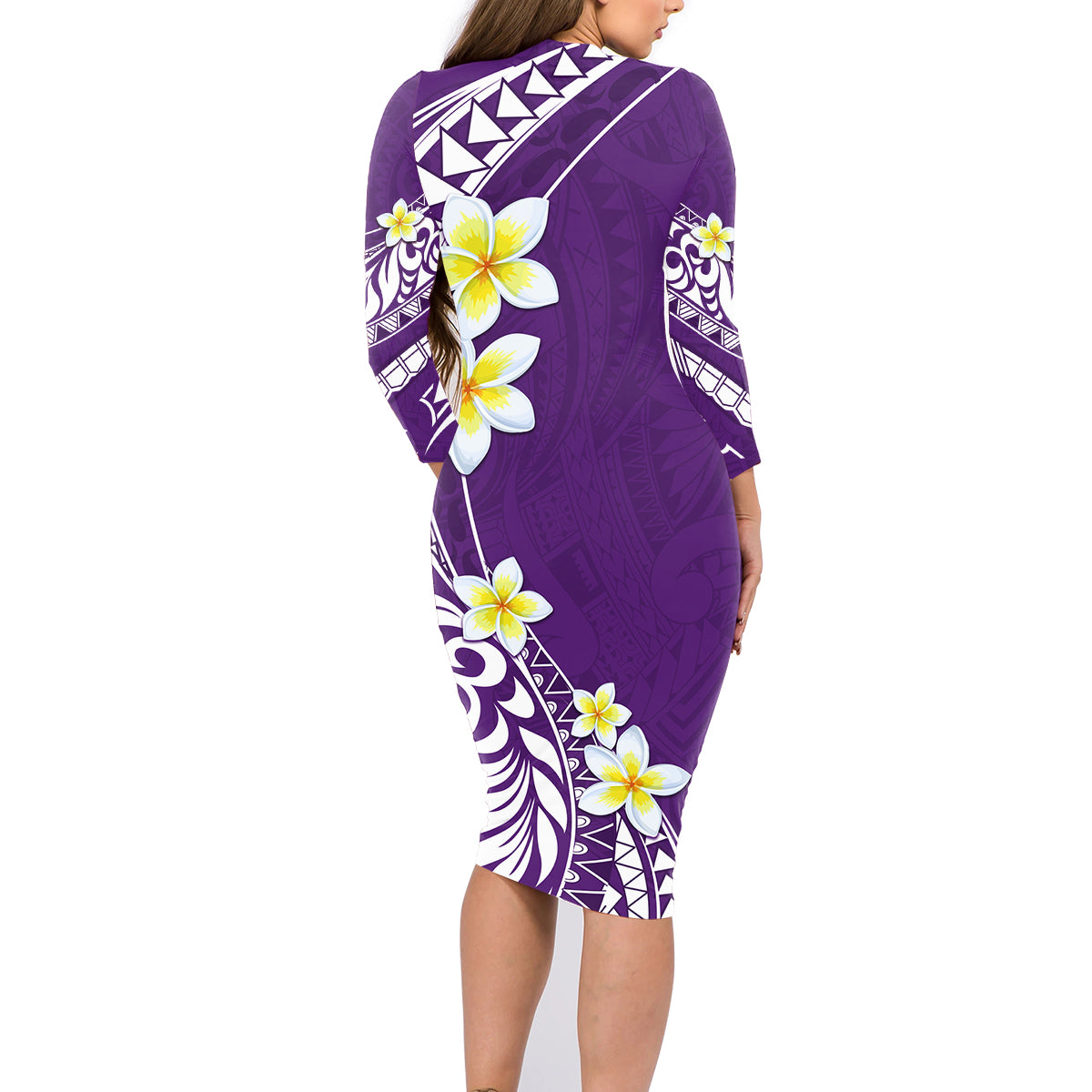 Hawaii Aloha Family Matching Long Sleeve Bodycon Dress and Hawaiian Shirt Plumeria Vintage - Violet LT7 - Polynesian Pride