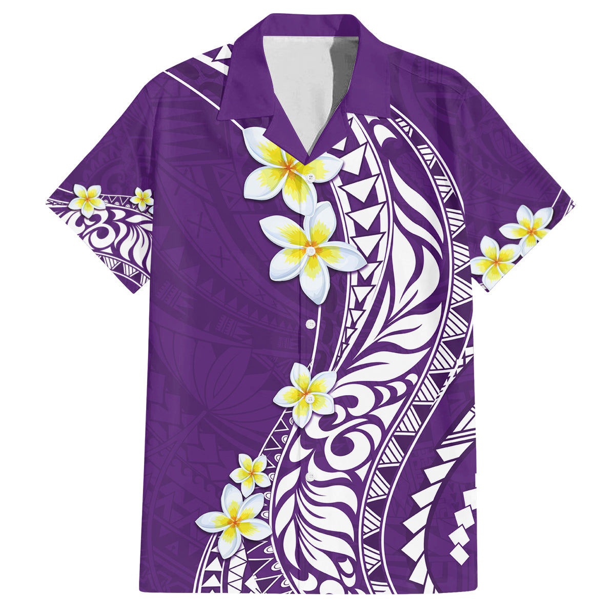 Hawaii Aloha Family Matching Off Shoulder Maxi Dress and Hawaiian Shirt Plumeria Vintage - Violet LT7 Dad's Shirt - Short Sleeve Violet - Polynesian Pride
