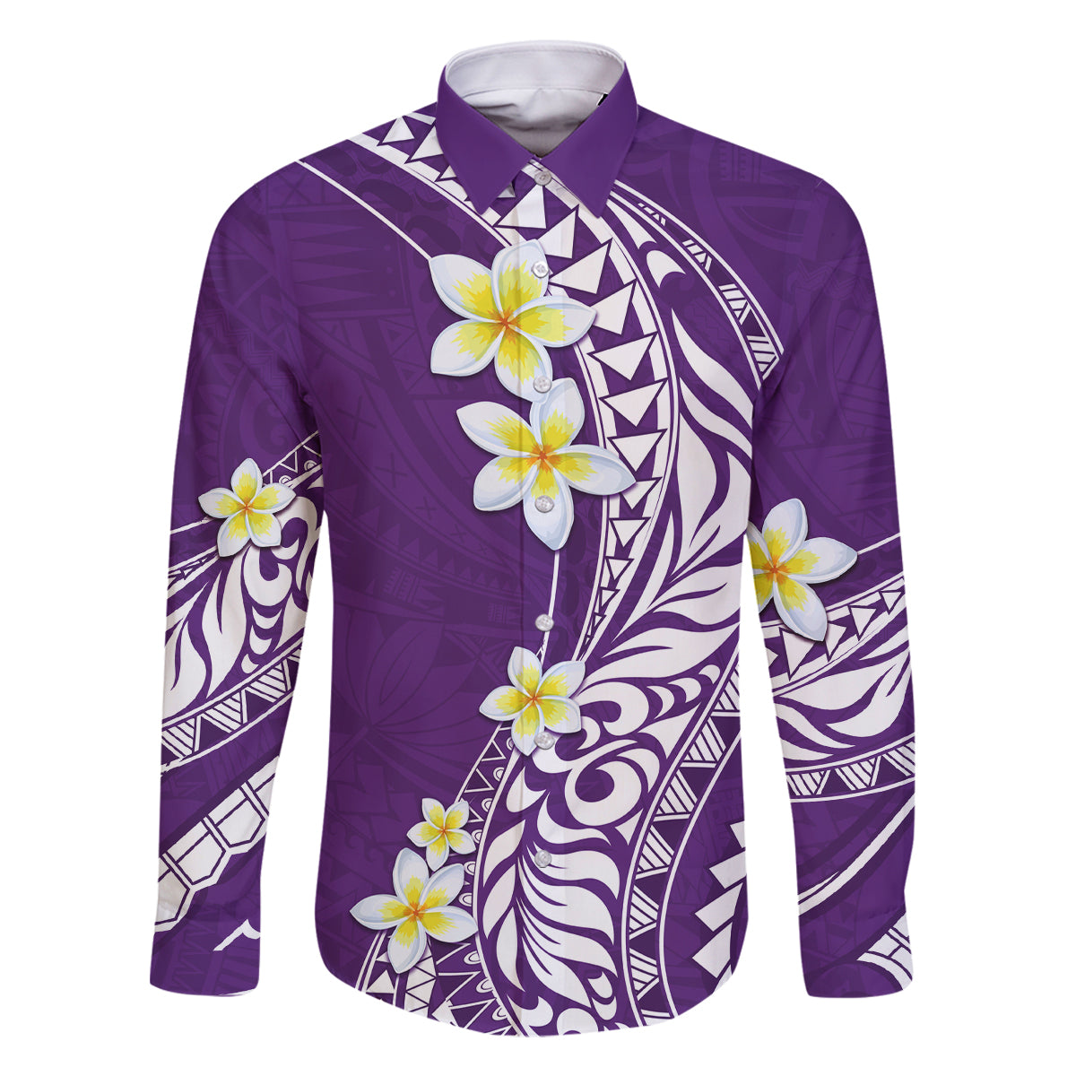 Hawaii Aloha Family Matching Summer Maxi Dress and Hawaiian Shirt Plumeria Vintage - Violet LT7 Dad's Shirt - Long Sleeve Violet - Polynesian Pride