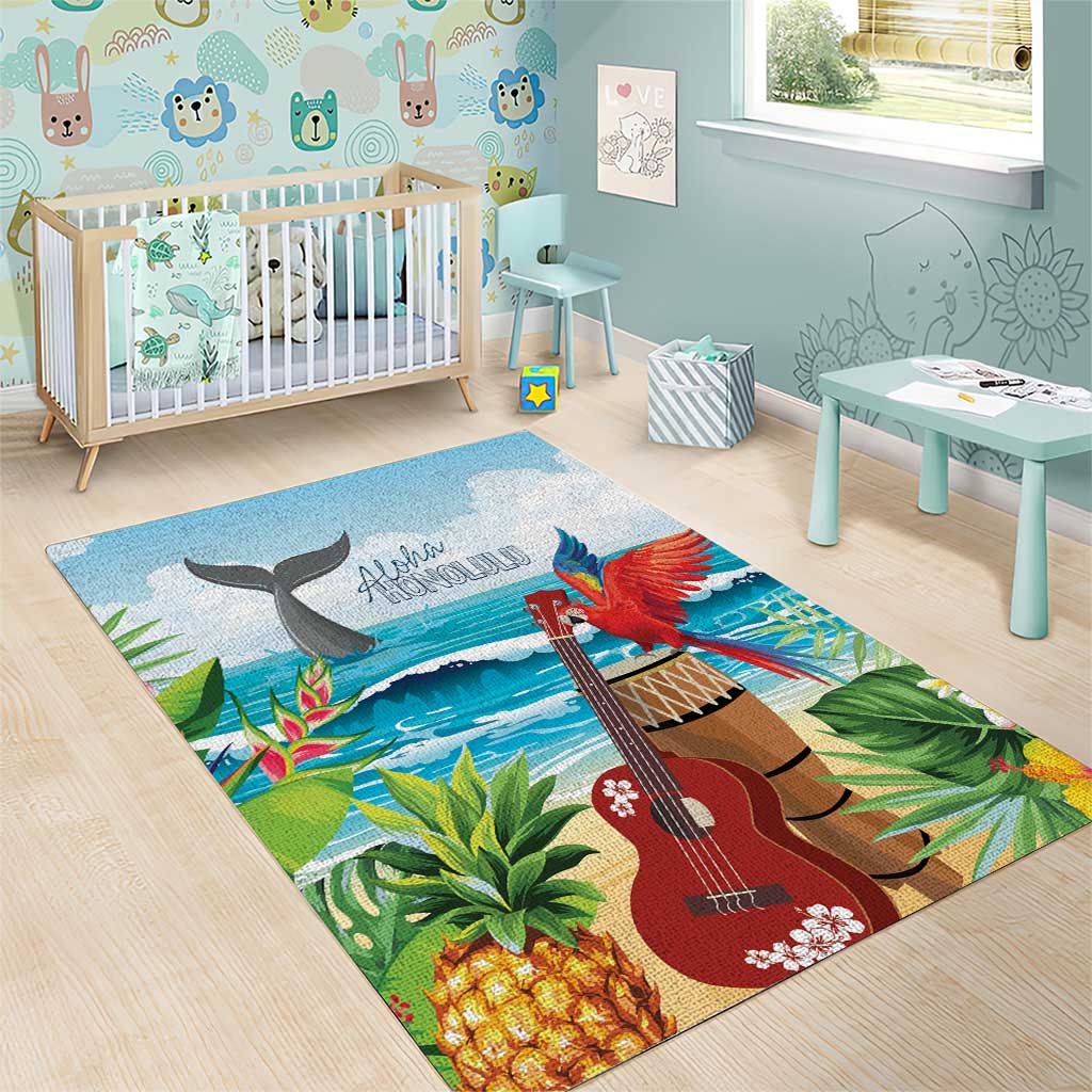 Aloha Honolulu Festival Area Rug Ukulele By The Shore