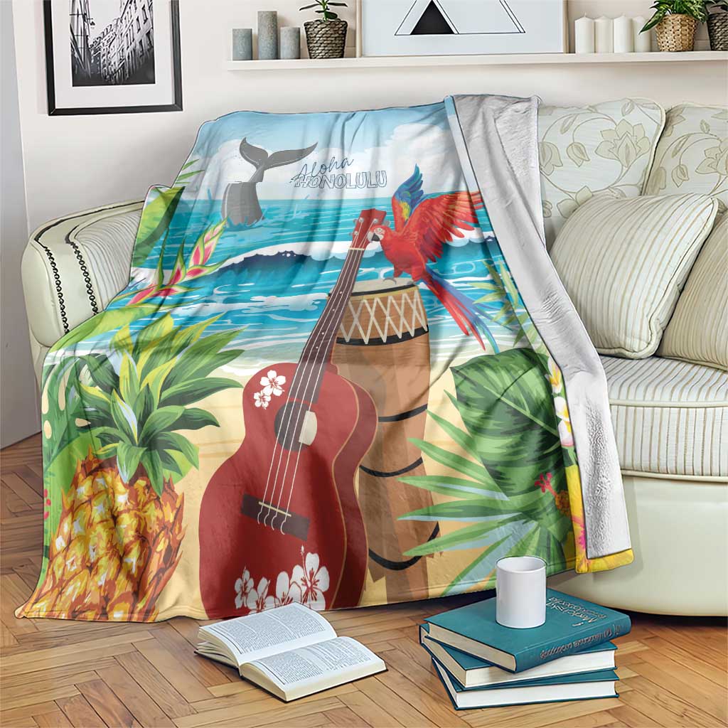 Aloha Honolulu Festival Blanket Ukulele By The Shore