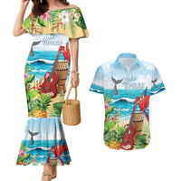 Aloha Honolulu Festival Couples Matching Mermaid Dress and Hawaiian Shirt Ukulele By The Shore