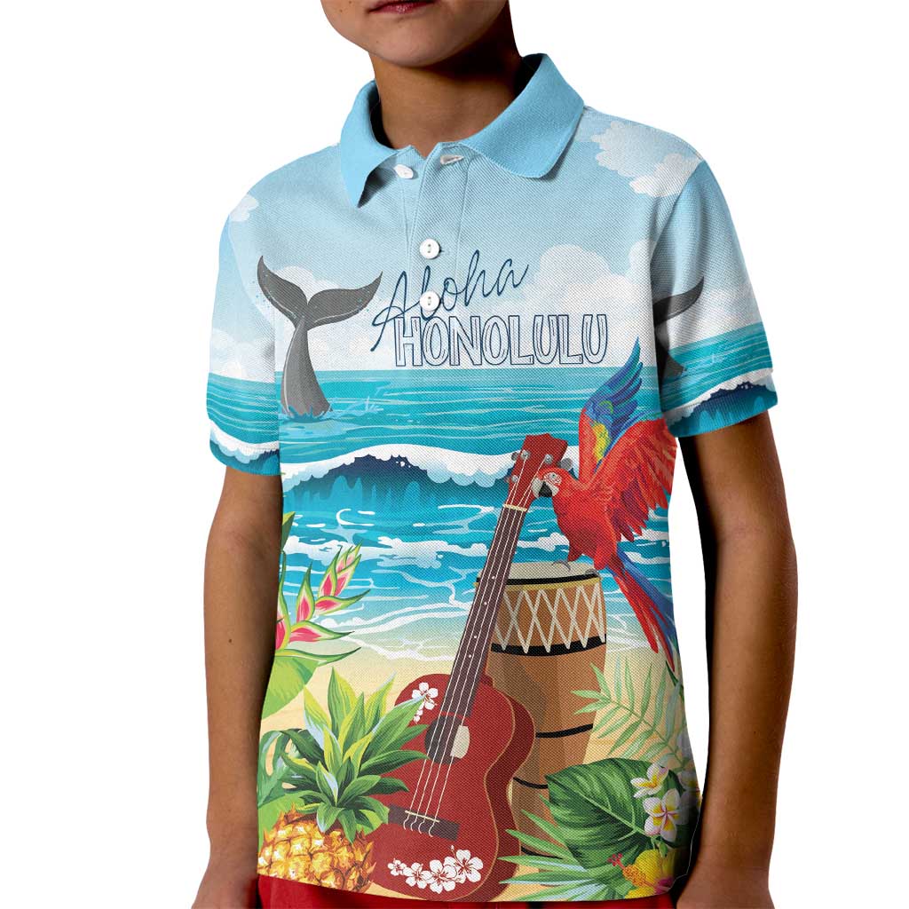 Aloha Honolulu Festival Kid Polo Shirt Ukulele By The Shore