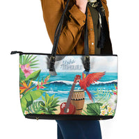 Aloha Honolulu Festival Leather Tote Bag Ukulele By The Shore