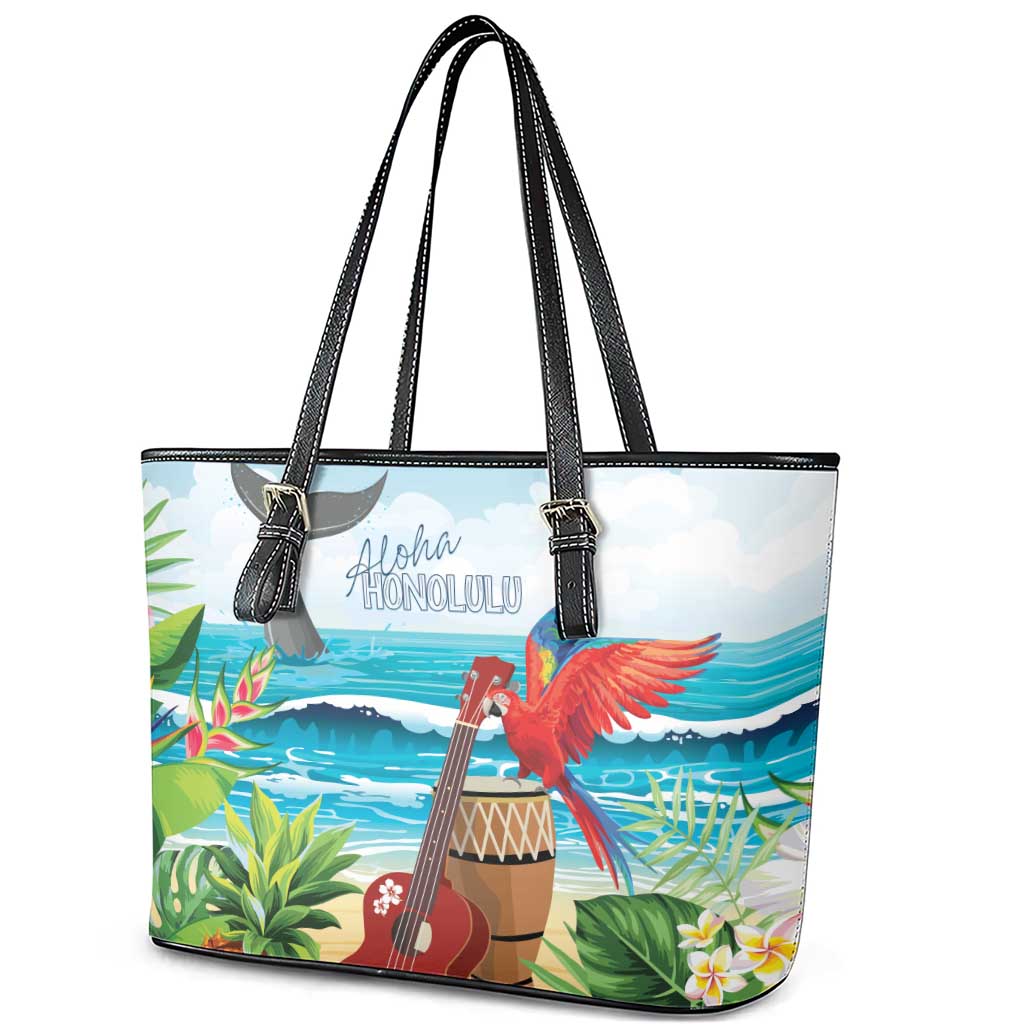 Aloha Honolulu Festival Leather Tote Bag Ukulele By The Shore