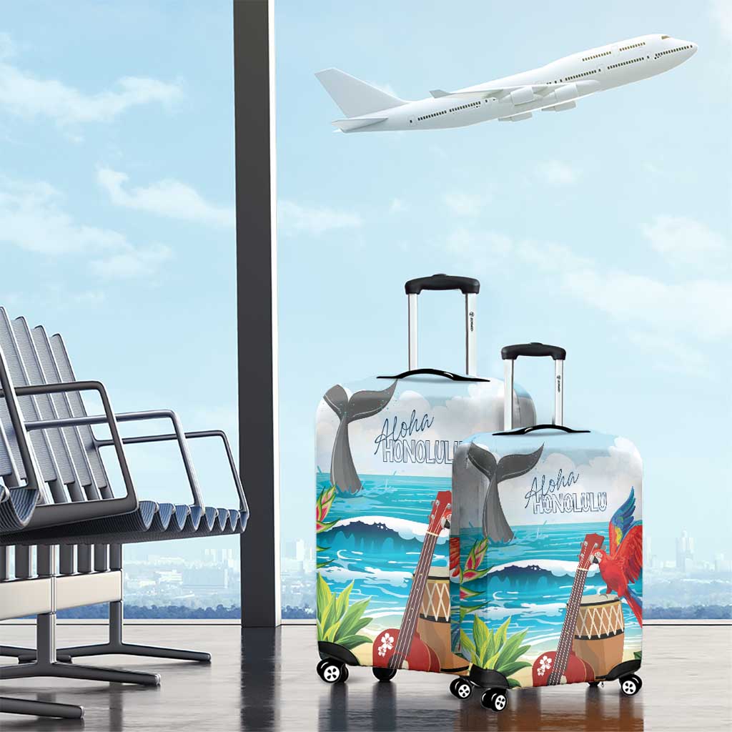 Aloha Honolulu Festival Luggage Cover Ukulele By The Shore