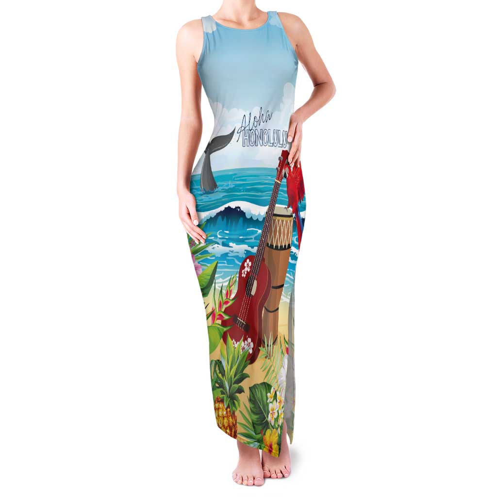 Aloha Honolulu Festival Tank Maxi Dress Ukulele By The Shore