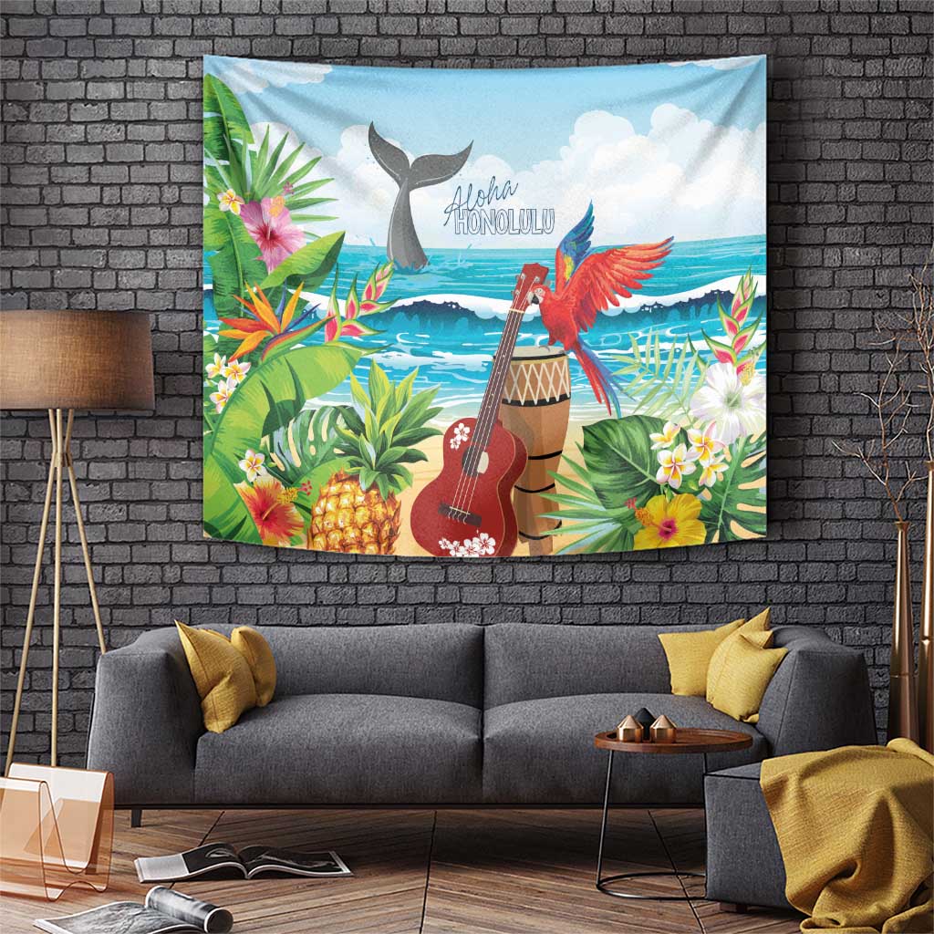 Aloha Honolulu Festival Tapestry Ukulele By The Shore