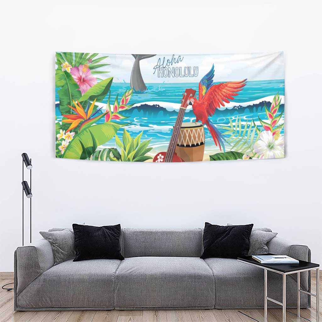 Aloha Honolulu Festival Tapestry Ukulele By The Shore