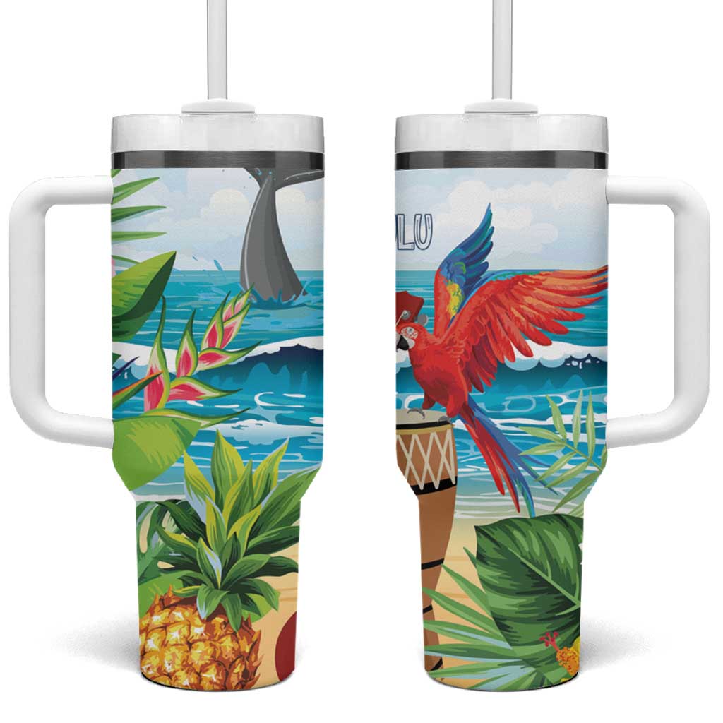 Aloha Honolulu Festival Tumbler With Handle Ukulele By The Shore