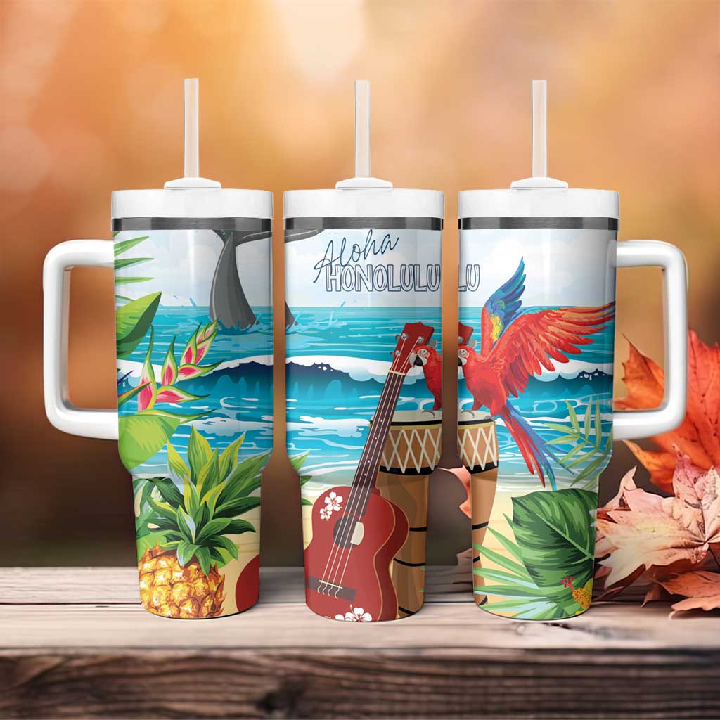 Aloha Honolulu Festival Tumbler With Handle Ukulele By The Shore