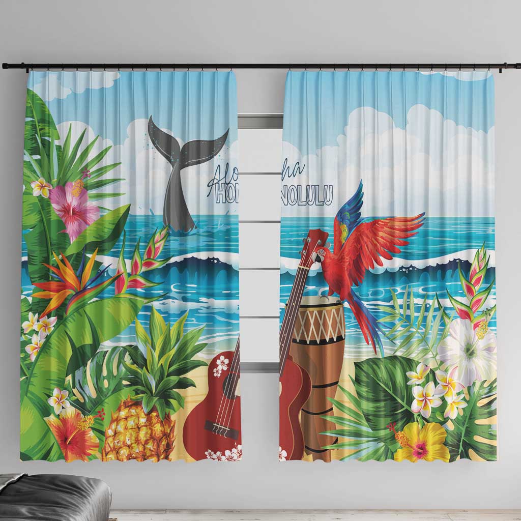 Aloha Honolulu Festival Window Curtain Ukulele By The Shore