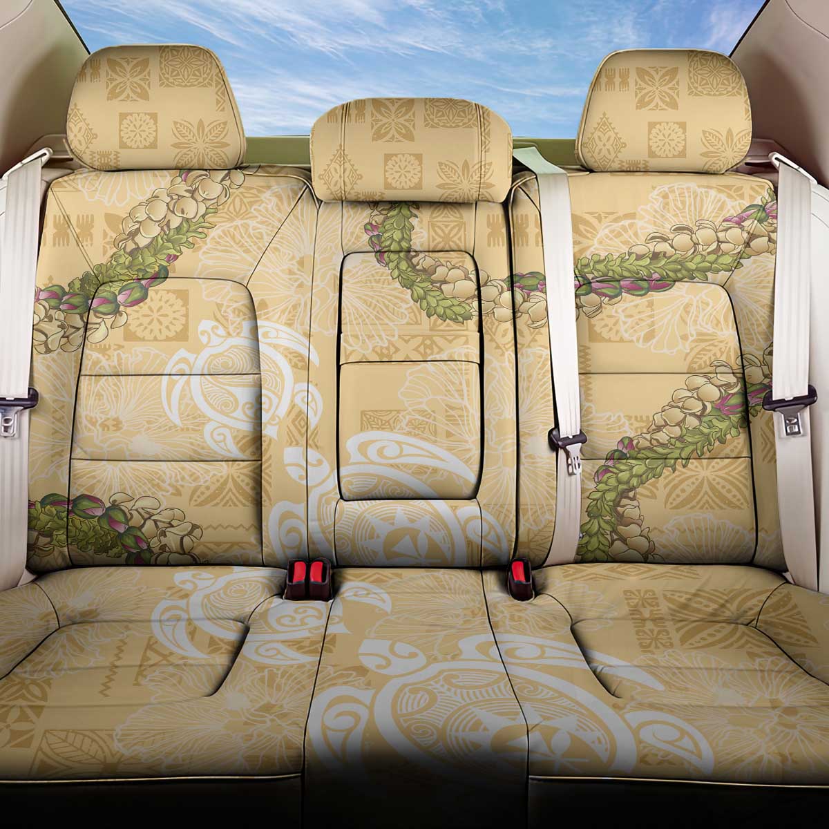 Aloha Honolulu Festival Back Car Seat Cover Hawaii Kapa Mix Flowers Lei