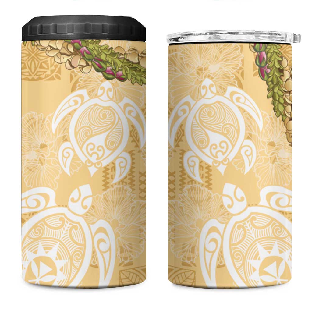 Aloha Honolulu Festival 4 in 1 Can Cooler Tumbler Hawaii Kapa Mix Flowers Lei