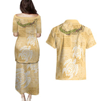 Aloha Honolulu Festival Couples Matching Puletasi and Hawaiian Shirt Hawaii Kapa Mix Flowers Lei